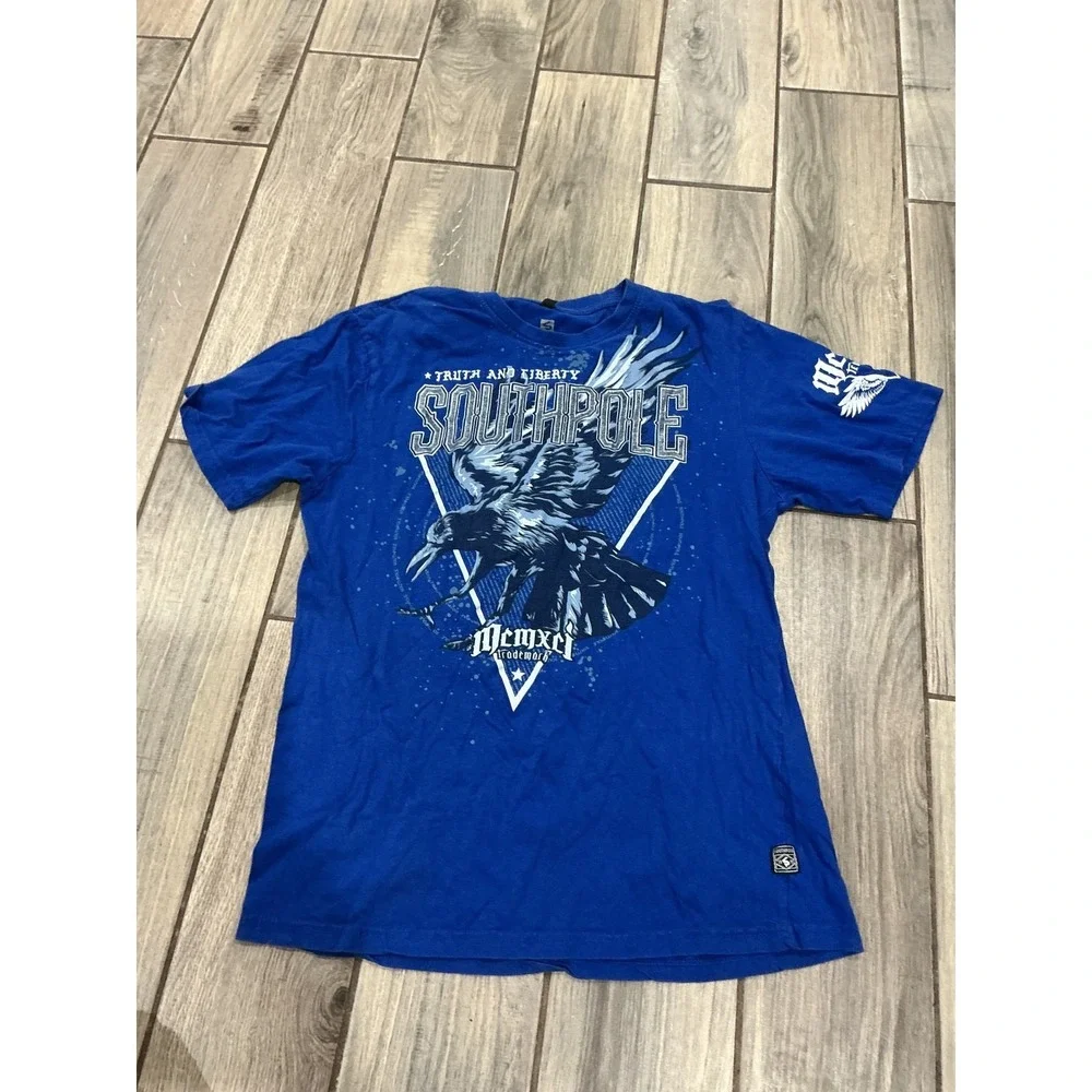 Southpole Men's Blue Raven Graphic T-Shirt Truth and Liberty Short Sleeve Cotton
